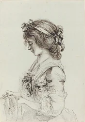 Une jeune femme cousant [recto]