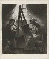 Femme peintre à son chevalet