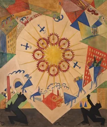 Terre promise. Décor de scène pour la pièce de théâtre Mystery-Bouffe de Vladimir Maïakovski, 1919