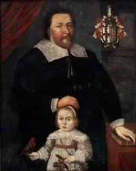 Sir Edward Lawrence avec son fils et un perroquet