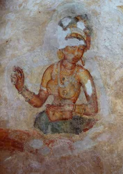 Sri Lanka, fresque de filles dans le complexe archéologique de Sigiriya (Liste du patrimoine mondial de l