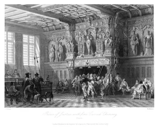 Palais de justice, avec cheminée finement sculptée, Bruges, 1840