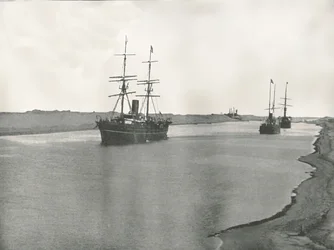 Navires sur le canal de Suez, Kantara, Égypte, 1895