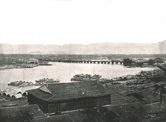 Le fleuve Min et le grand pont, Foochow, Chine, 1895