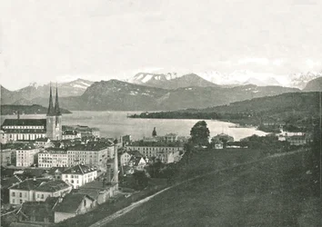 Vue de Lucerne et de ses montagnes, Suisse, 1895