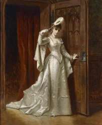 Dame élégante en robe de damas blanc