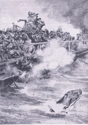 Sébastopol : La retraite sur le pont de bateaux, illustration de British Battles on Land and Sea, 1915