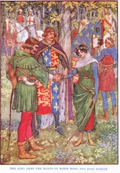 Le roi joint les mains de Robin des Bois et de Marianne