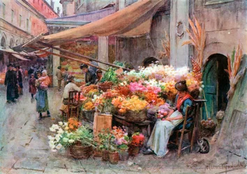 Un étal au Rialto, Venise (lithographie couleur)