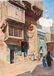 La maison du Sheykh dans le Nahassin, Le Caire (lithographie couleur)
