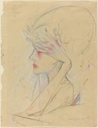 Une femme élégante se couvrant les yeux avec ses mains