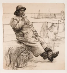 Pêcheur fumant une pipe
