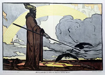 Odin avec ses deux corbeaux, Hugin (pensée) et Munin (mémoire)