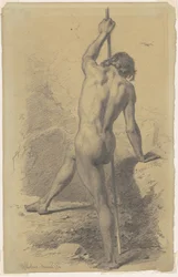Nu masculin avec bâton