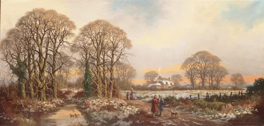 Un chemin rustique à Yuletide (huile sur toile)
