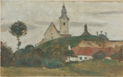 Paysage avec église et village