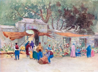 Marché aux fleurs, Scutari (lithographie couleur)