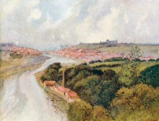 Abbaye et ville de Whitby (lithographie couleur)