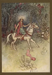 "Une lumière vive, comme celle de la Lune, était visible sur son front", de Folk-Tales of Bengal ... Avec 32 illustrations en couleur par Warwick Goble (Edition de luxe)
