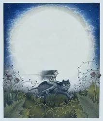 Sorcière écossaise sur un chat noir
