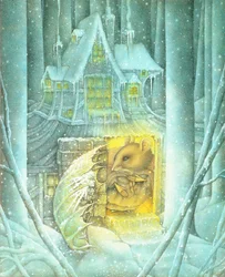 Le Petit Poucet et la souris dans la neige (crayon et crayon de couleur sur papier)