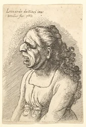 Buste de femme avec la bouche grande ouverte et de longs cheveux bouclés tombant sur ses épaules, 1665