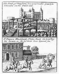 Décapitation du comte de Stafford à Tower Hill ; Sir Francis Windebank, Sir John Finch et Lord Digby fuient l