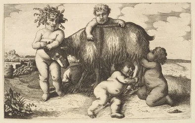 Quatre garçons, un jeune satyre et une chèvre copie inversée