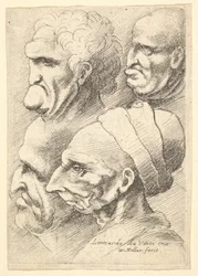 Quatre têtes grotesques de profil à gauche