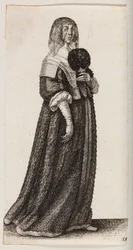 Femme portant un voile et tenant un éventail à plumes