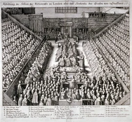 Le procès de Thomas Wentworth, comte de Strafford, Westminster Hall, Londres, 1641
