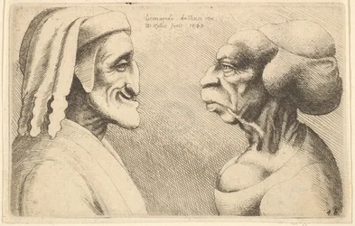 Deux têtes déformées, la figure à gauche est peut-être une caricature de Dante, 1645