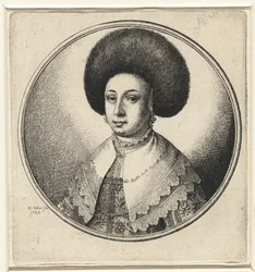 Femme avec col en dentelle, boucles d