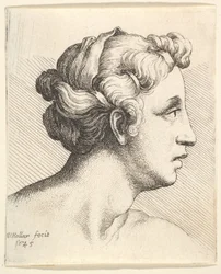 Femme avec une mèche de cheveux liée en profil à droite, 1645