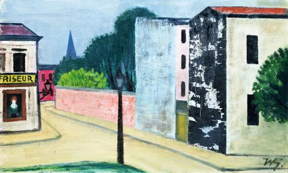 Rue avec salon de coiffure (mixed media)