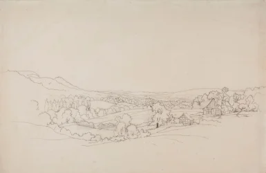 Paysage vallonné avec maisons à treillis