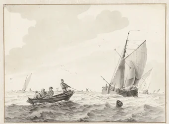 Eau ondulante avec une barque près d