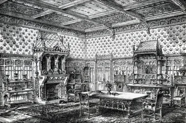 Conception pour une salle à manger gothique, publiée dans The House-Furnisher & Decorator, 1er septembre 1872
