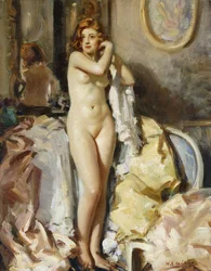 Debout devant le miroir, rousse
