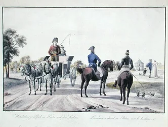 Promenade dans le parc du Prater, Vienne, gravé par Adam von Bartsch (1757-1821) 1804 (gravure en couleur)