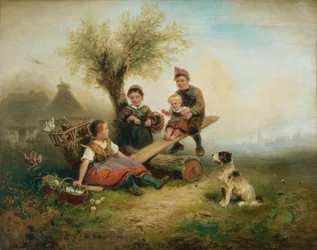 Enfants jouant au bord du village