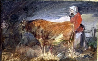 Femme et une Vache dans un Paysage