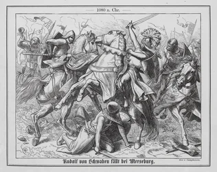 Le duc rebelle Rodolphe de Souabe est mortellement blessé à la bataille de l