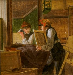 Projet pour Un jeune artiste [Ditlev Blunck] examinant une esquisse dans un miroir
