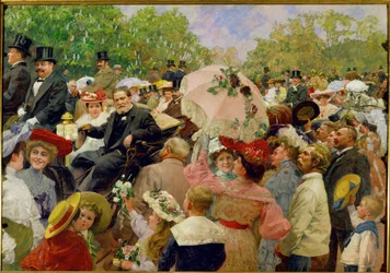 Le maire de Vienne, Karl Lueger, dans son carrosse lors du corso fleuri au Prater de Vienne en ...