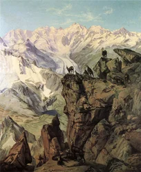 Groupe de Bernina avec des chamois