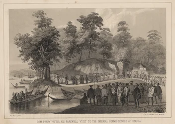 Le commandant Perry faisant ses adieux aux commissaires impériaux à Simoda, 1855