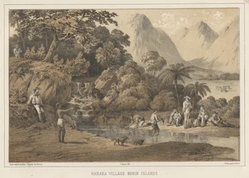 Village Kanaka, îles Bonin, 1855