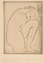 Baigneuse avec sa tête sur son genou