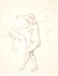 Feuille avec trois études de femme nue dansant